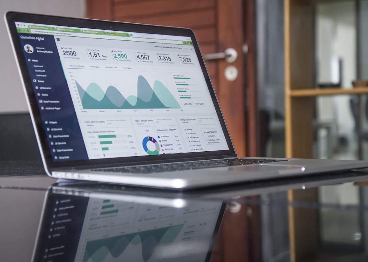 Charts and data visualization on laptop screen